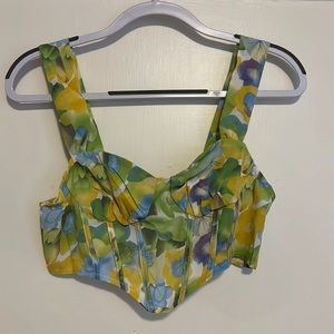 CIDER Flowery Corset Crop Top. Size M. Blue, green, and yellow. Never worn